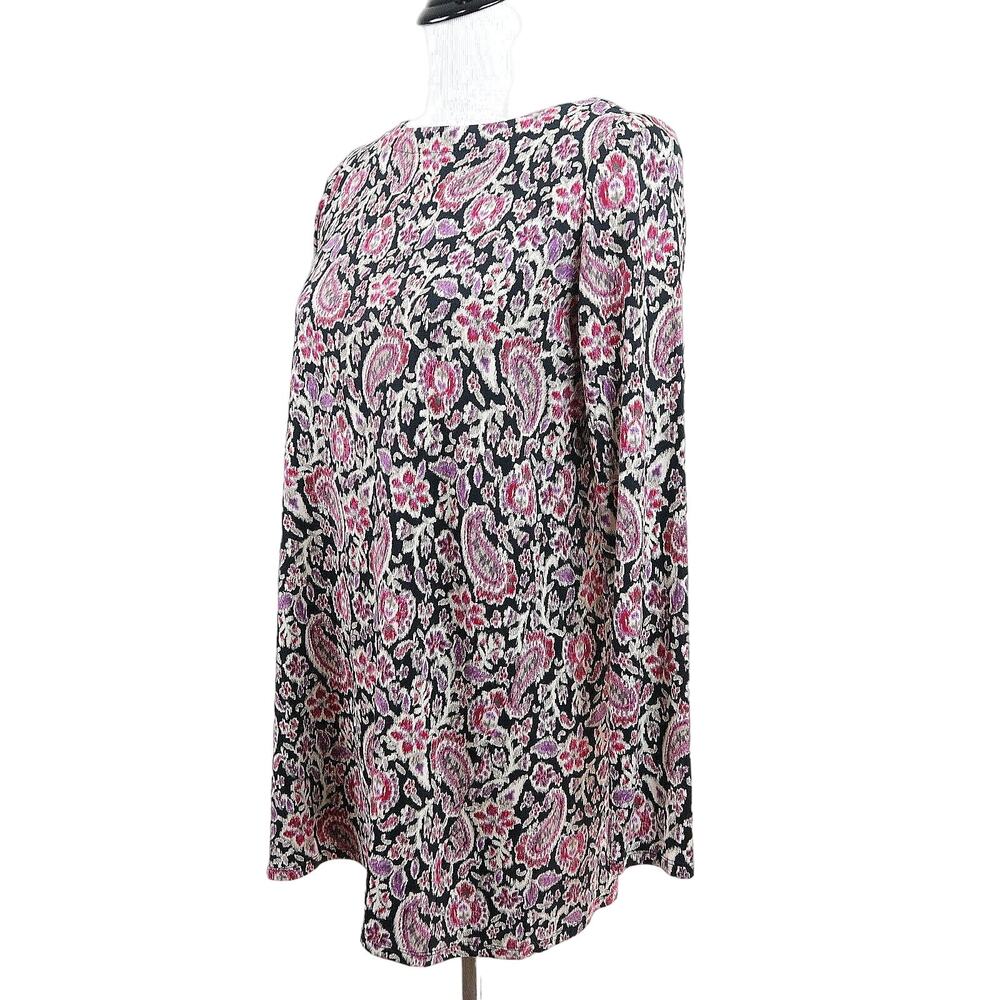 J Jill Size XS Wearever Collection Tunic Long Sleeve Black Pink Floral - Picture 1 of 9
